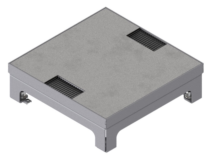 Produktbild UBD 215 203  -  Unterflur-Bodendose UBD 210 small inkl. belegtem Deckel aus Chromstahl, geschlossen, und 2 Bürste
